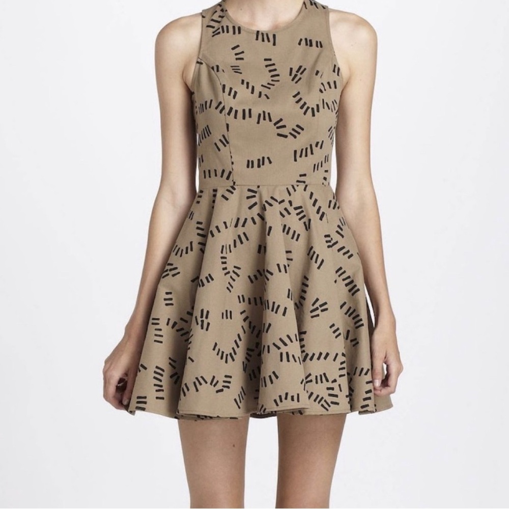 Anthropologie Dusen Dusen Tan Black Dashes Fit & Flare Mini Dress
